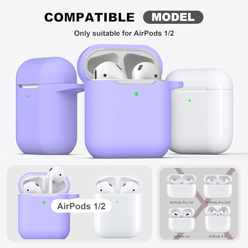 Image of AirPods Case Cover with Keychain, R-fun Full Protective Silicone AirPods Accessories Skin Cover for Women Girl with Apple AirPods Wireless Charging Case,Front LED Visible-Lilac