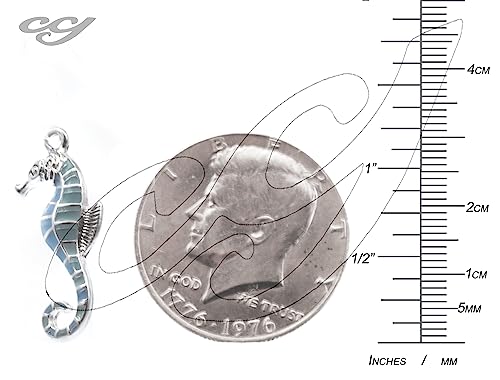 Seahorse Necklace Silver Tone and Aqua Colors - 20 inch chain by Cape Cod Jewelry-CCJ3