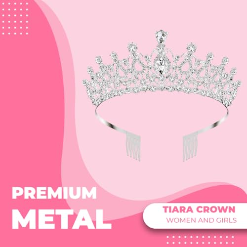 Papoopy Tiara Crown for Women, Headband Hair Accessories for Birthday Wedding Party Costume Silver