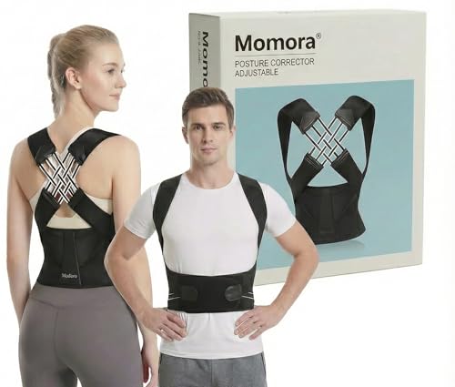 Image of Back Posture Corrector Belt for Men & Women - Adjustable Back Support Belt for Back Pain Relief women Breathable Back Belt for Men & Women, Upper Back Straightener By Mommora (Chi-Posture-Corrector-Black-01)
