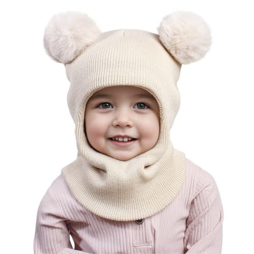 Gorro de Invierno para bebés y niñas, Gorro de Punto cálido con Pompones Gorros Y Bufandas Máscaras Bebe 2 En 1 Beanie Gorro de Punto Cálido - imagen 4