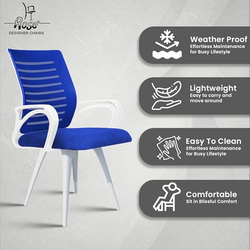 Image of ROSE Elite | 3 Years Brand Warranty | Ergonomic Office Chair, Study, WFH, Revolving, Rolling, Desk, Task, Laptop, Student Chair (White & Blue, Elite MB Reception)