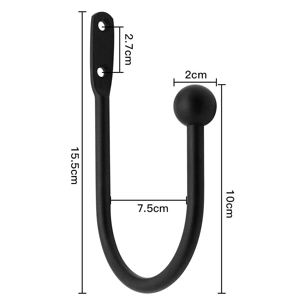 2 Ganci Fermatenda In Metallo Nero A Forma Di U - Supporti Da Parete Per Tende, Capi Di Abbigliamento E Asciugamani, Con Viti E Tasselli Inclusi, 15 Cm - 2
