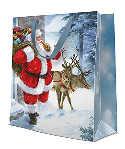 Grand sac cadeau de Noël doré Santa is Coming de 33,5 cm