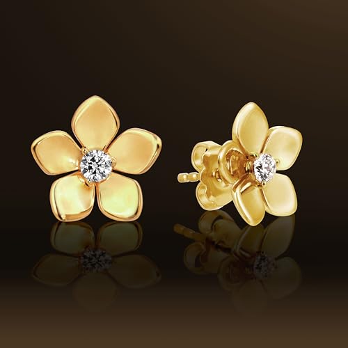 Princess Collection - "Beauty in Full Bloom" - 12.7 mm (0.41 Carat/Pair) Cubic Zirconia 22K Gold-Plated Stud Earrings For Sensitive Ears2