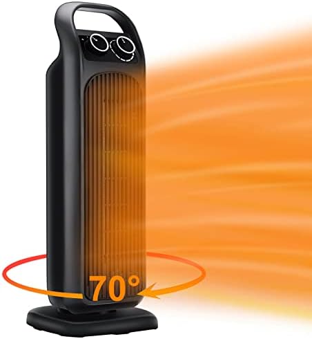 SONBION Space Heater, 1500W Electric Heater PTC Ceramic Heater with Thermostat, 70 Degree Oscillation Fan Heater for Indoor, Garage, Office, Bedroom, 2S Fast Heating, Tip-over & Overheat Protection
