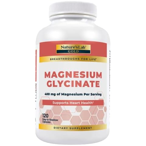 Nature’s Lab Gold Magnesium Glycinate 400mg - Supports Cardiovascular Health, Muscle & Nerve Function* – 120 Capsules (30 Day Supply) Cover