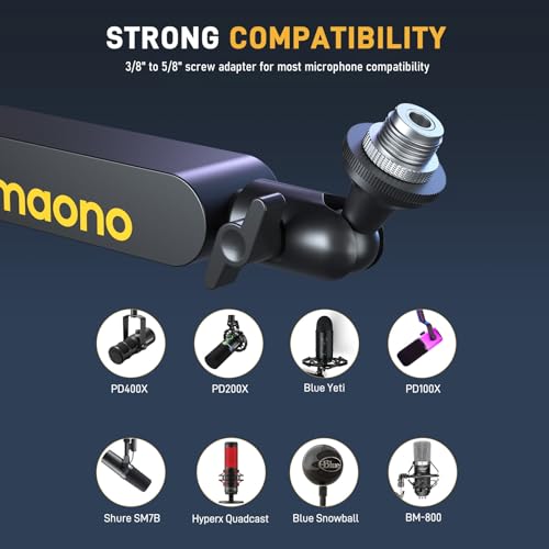 Image of MAONO Microphone Boom Arm, Low Profile Mic Arm with Cable Management Channels, Desk Mount Clamp, Fully Adjustable, Heavy Duty Mic Stand for Podcast Studio Streaming (BA92 Black)