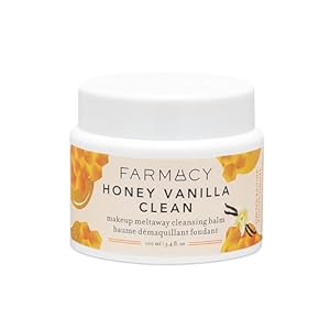 Farmacy Makeup Remover Cleansing Balm – Honey Vanilla Waterproof Makeup Remover & Oil Based Cleanser – Gentle Exfoliating Double Cleanser – Melts From Balm to Milky Lather (100ml)