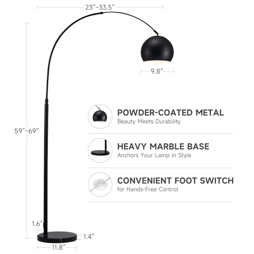 Image of CO-Z Modern Arc Floor Lamp 69 inch, Arch Floor Lamps with LED Bulb, Inner White Metal Shade and Marble Base, Contemporary Standing Light for Living Room Couch Sofa