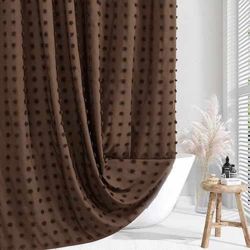 Siiluminisoy Brown Shower Curtain Woven Fabric Shower Curtain 72 x 72 Cute Shower Curtains with Pleat Puffs Tufted Textured Modern Farmhouse Shower Curtain for Bathroom Machine Washable