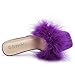 Women's Feather Mule Sandals, Kitten Heel, Square Open Toe, Slip On, Fluffy Fur Clear Strap Purple 36 - insole length: 23cm/9.06 inch - US 5.5