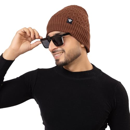 Image of AMOLDO Unisex Woolen Beanie Cap | Warm Winter Hat - Zigzag Design