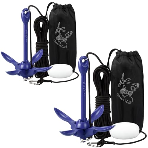 Image of Lounsweer 2 Pack 1.5 /3.5 lb Marine Kayak Anchor Kit Folding Grapnel Anchor Kit Boat Kayak Fishing Accessories for Small Boats Kayaks Canoe Paddle Boards