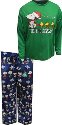 MJC Mens Peanuts Snoopy and Woodstock Tis The Season Guys Pajama Set3