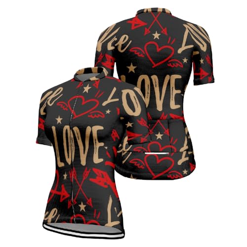 Mateju Maillot Ciclismo para Mujer, Impresión de Amor Ropa Ciclismo Exterior Cómodo Transpirable, Verano Secado Rápido Camisetas Manga Corta Hombre, Camiseta Mujer Elástico (Negro 1,S)