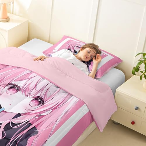 Image of Erosebridal 3D Japanese Kids Comforter Set | Anime Girl Drinking Milk Tea Bedding Twin Size Cute Kawaii Girly Down Comforter Modern Fashion Aesthetic Duvet Set for Bedroom