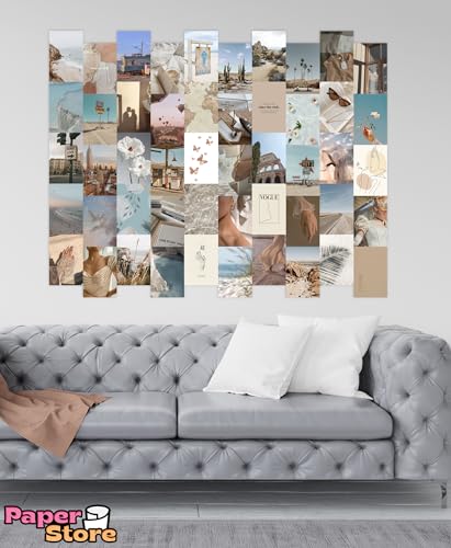 Image of Paper9store Pack Of 50 Aesthetic Wall Collage Kit - 4?6 Inches Self Adhesive Wall Posters For Bedroom, Living Room, Office A6 Size (Beach netural)