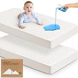 Waterproof Crib Mattress Protector Cover Fitted - 2-Pack Quiet Baby Crib Mattress Pad Sheets, 52' x 28' Soft Quilted Cotton Baby Sheet, Machine Washable, Easy Fit, Durable(Soft White/Mavy)