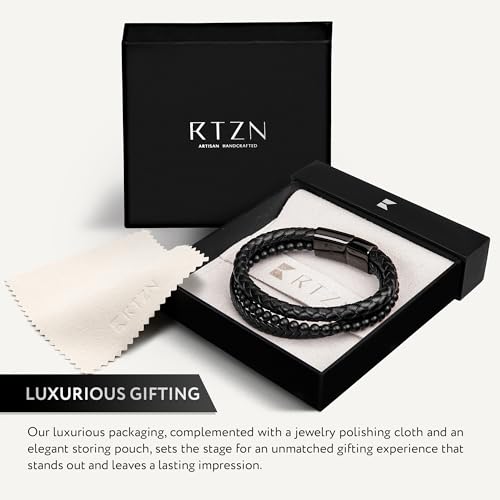 Rtzn ® Multi Strand Bracelet For Men – Premium Artisan Handcrafted Black Onyx Bead And Braided Leather Bracelet thumb #4