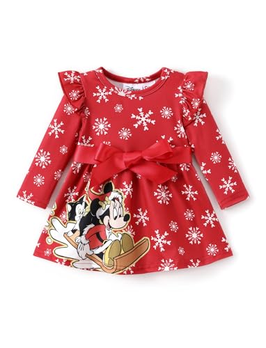 Disney Vestido de princesa para bebé con estampado floral y manga larga con volantes, Mickey Rojo, 9-12 Meses