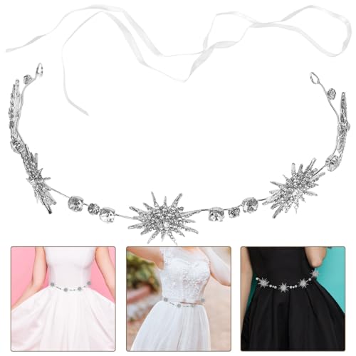 3pcs Charm Bridesmaid Ribbon Women Decor Bride Crystal Accessories Wedding Formal Girls Decorative Star Alloy Chain with Ladies Headband Hair Rhinestone Snowflake Sash Waist4