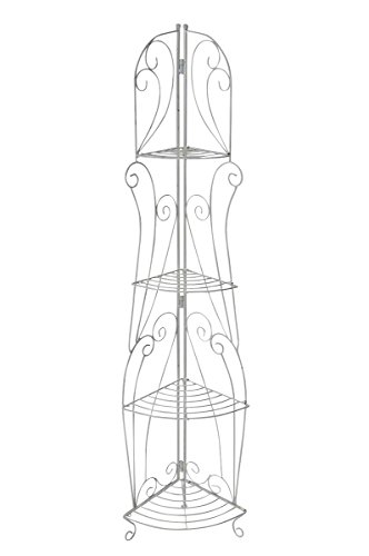 CLP Scaffale Angolare Irma in Metallo I Angoliera 4 Ripiani I Scaffale Angolare da Parete Bagno O Cucina Richiudibile, Colore:Antico Bianco