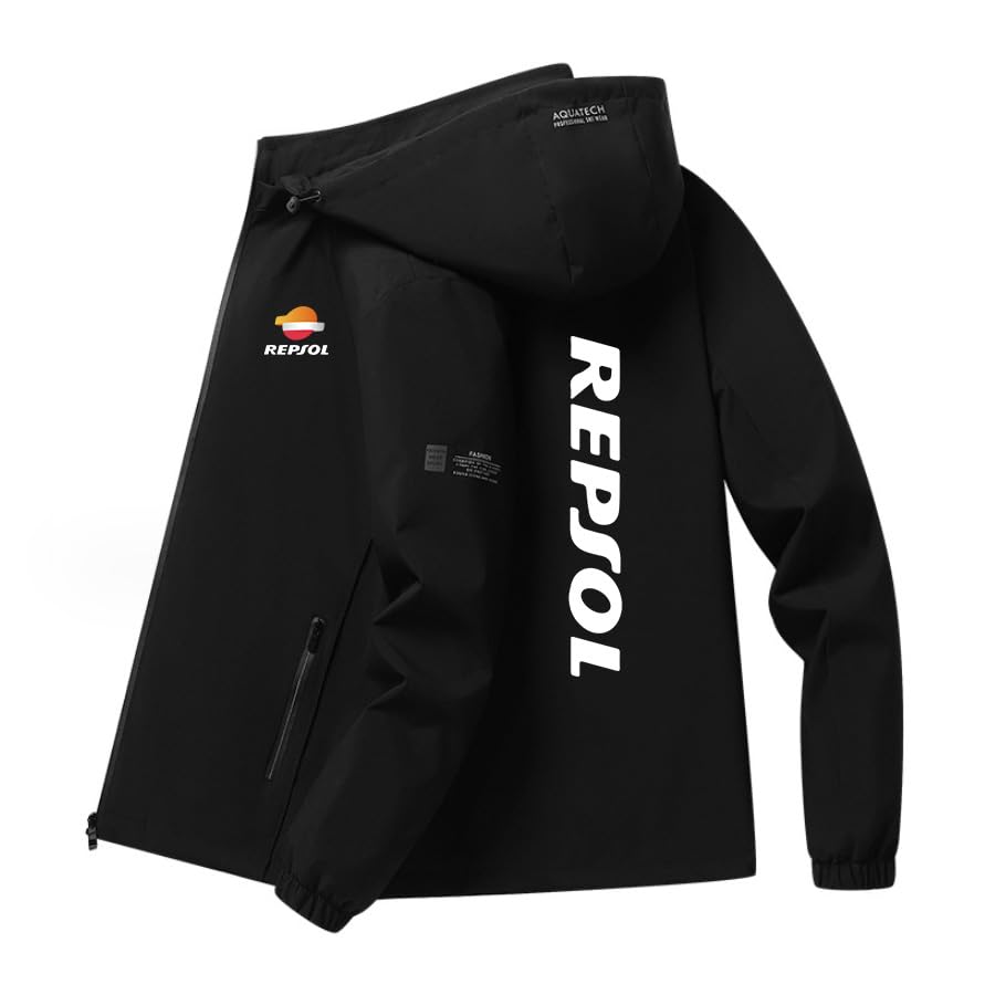 FirstCic Veste à capuche pour homme printemps-automne Re.p_sol Veste décontractée imprimée Légère et confortable Veste pour l'extérieur (Noir,Grand)