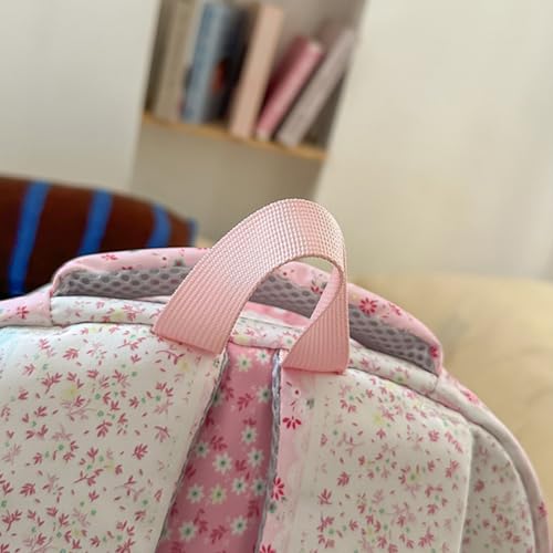 Floral Printed Kawaii Backpack with Pendant Bookbag for Teenagers (Pink)2