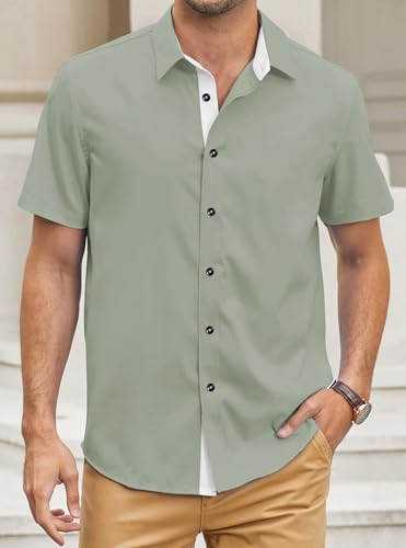 JMIERR Men's Casual Button Down Shirts Wrinkle-Free Short Sleeve Business Dress Shirt3