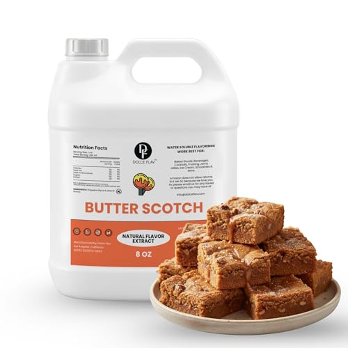 Image of Dolce Flav Natural Butterscotch Extract - 8 Ounce Water-Soluble Kosher, Sugar-Free, Concentrated Rich Butterscotch Flavoring for Baking, Beverages & Desserts, Includes Measured Dropper