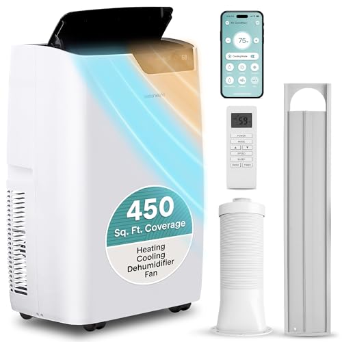 SereneLife Single Duct Portable Air Conditioner and Heater 12000 BTU Portable AC Unit with Smart WiFi Control, Dehumidifier & Fan Modes, Portable Air Conditioners for Bedroom or Room up to 450 Sq Ft