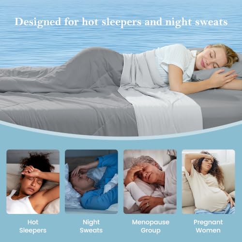 Image of Cozy Bliss Cooling Comforter Queen Size, Cooling Blankets for Hot Sleepers and Night Sweats, Dark Light Gray Summer Comforter for Queen Size Bed, Breathable Soft Lightweight Silk Smooth
