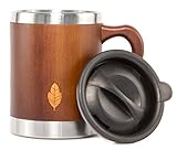 MyHomeIdeas Wooden Tea Mug with Lid - Wood Bamboo Coffee Mugs for Men - Reusable Cool Coffee Travel Mug To Go with Handle - Unique Personalized Gift Mug for Men, Women - 100% Eco-Friendly — 13.5 oz