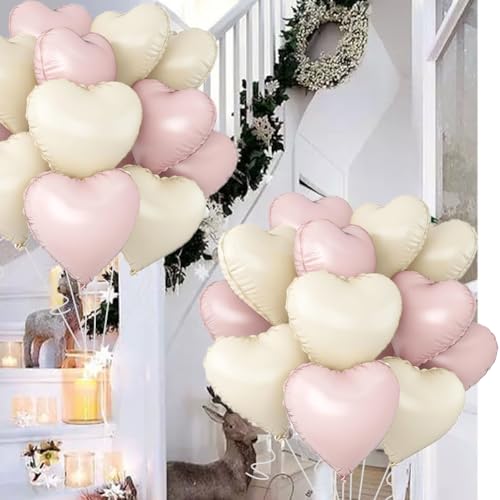 Image of Baby Pink & Baby White Heart Balloons，18 Inch Foil Love Heart Shaped Balloons for Valentines Birthday Wedding Engagement Anniversary Party Graduation Baby Shower Decorations 12Pcs