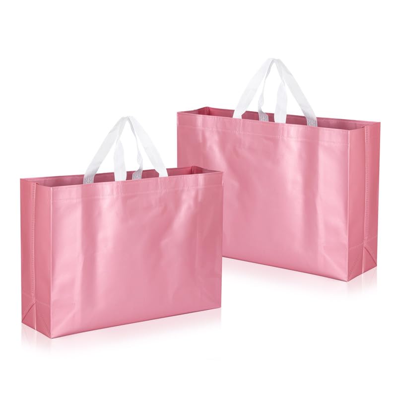 Lavya Large Size Pack of 50 Pcs Matt Metallic Laminated Non-Woven Reusable Eco-Friendly Party Return Gift Bags (Flamingo Pink) (Large 17x12x5 Inch)