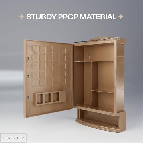 Image of Happer Plastic Premium Multipurpose Wall Mounted Storage Cabinet with Mirror, Prime Look (Champagne Gold)