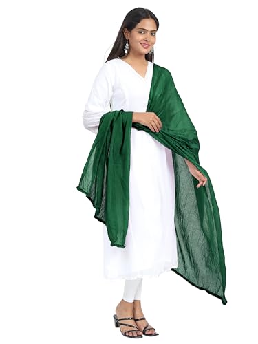 Image of Miraan Solid Pure Cotton Dupatta with Pom Pom Border, 2.25 meters length (DUPCOTTON)