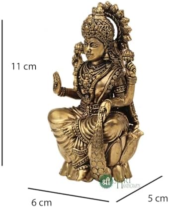 INDICAST Handcrafted Brass Goddess Laxmi Statue for Home Temple | 4" Maa Laks...