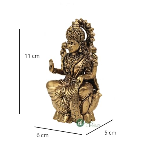 INDICAST Handcrafted Brass Goddess Laxmi Statue for Home Temple | 4" Maa Laks...