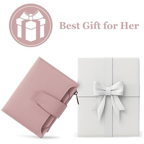 Image of Airkit Wallet Women, Small Wallet for Women Leather, Ladies Bifold Compact RFID Blocking Credit Card Holder, Girls Mini Travel Purse, Pocket Passport Wallet with 4 ID Window, Light Pink, Small