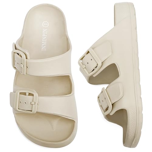 Image of INMINPIN Boys Girls Double Buckle Slide Sandals Comfort Beach Pool Shower Slippers Adjustable Indoor Outdoor Little Kid /Big Kid