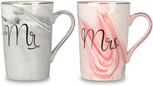 Tougo Set di 2/14 oz Mr e Mrs Tazze da caffè Tazze Regali Set per Coppie per Matrimonio Anniversario, per Sposa e Sposo, Idea Regalo per Copie Appena Sposati, Regalo di Natale