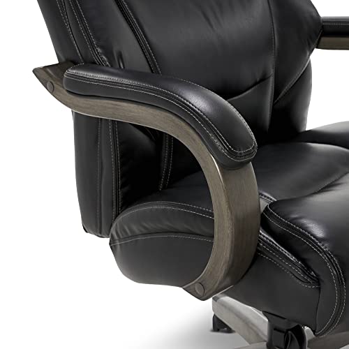 La-Z-Boy Delano Big & Tall Executive Office Chair | High Back Ergonomic Lumbar Support, Bonded Leather, Black With Weathered Gray Wood | #TOP6