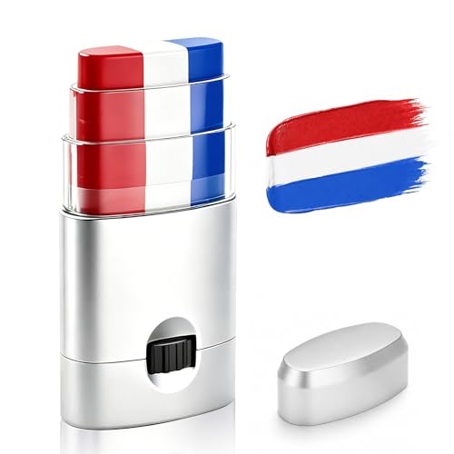 Red White Blue Face & Body Paint Stick Sports Eye Black-Style Makeup Stick Soccer Fan Makeup Waterproof Sweatproof Cream Paint for Football Baseball Fans Patriotic Game Day Makeup for 4th of July