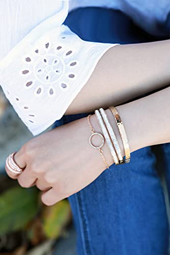 Rose Gold/Gold/Silver Titanium Stainless Steel Pave Cubic Zironia Simulate Diamond Stackable Oval Hinged Bangle Bracelet 6.5"-7" (6.5" Silver) #TOP7