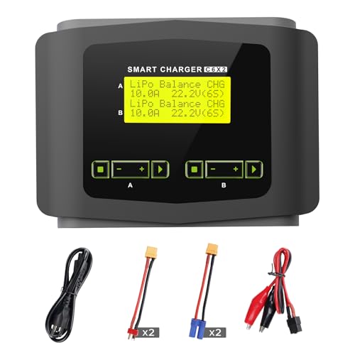 LiPo Battery Charger Dual RC Charger Discharger 10A Fast Balance Battery Charger for 1-6S LiPo LiHV Li-ion Life 1-15S NiMH NiCD PB Smart Battery RC Car Drone, Large Screen