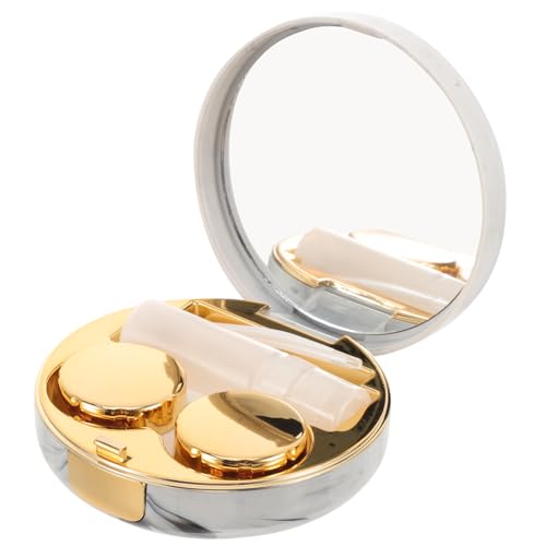 ELAYARD Estuche Portátil para Lentes de Contacto con Espejo Kit Mini para Almacenamiento y Cuidado Diseño Compacto y Ligero Color Dorado Adecuado para Viajes y Uso Diario
