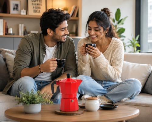 Image of 3 Cup Stovetop Espresso Maker Classic Italian Moka Pot for Gas & Electric Cooktops Durable Aluminum Coffee Maker Easy Brew Espresso Machine for Cappuccino, Latte & Mocha(130ml-Red-1pcs)