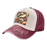 Gesunder Lebensmitteldruck gewaschener Cowboyhut Einstellbare atmungsaktive Männer Baseballmütze Frauen Vier Jahreszeiten, Dunkelrot, Einheitsgröße, Dunkelrot, One size